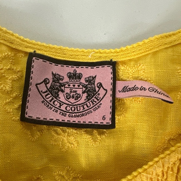 Juicy Couture Womens sz 6  Yellow Linen Sleeveless Embroidered Tunic Top Tank - Picture 5 of 7